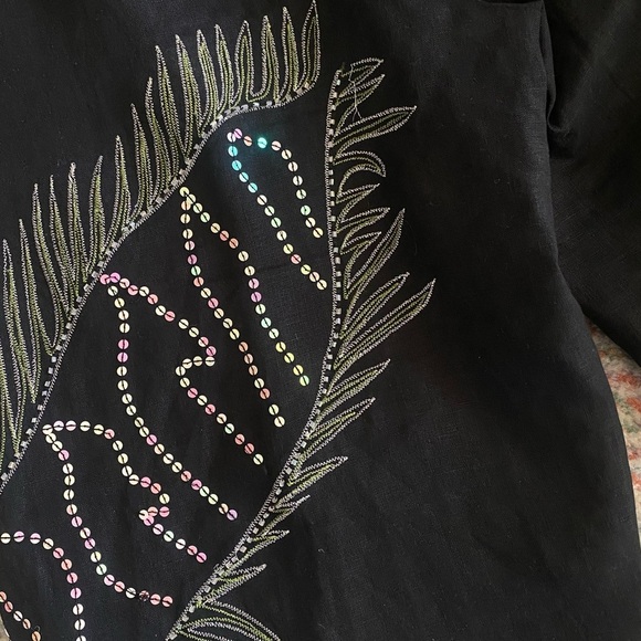 Nikki Valentine Irish Linen Black Sequin Embroidered Wide-Leg Crop Pants Size 10 - Picture 10 of 12